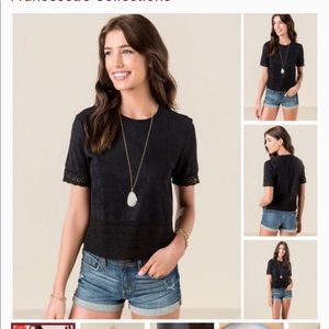 Francesca’s Miami black suede crop top with crochet